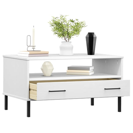 Coffee Table With Metal Legs 85X50X45Cm Solid Wood Oslo