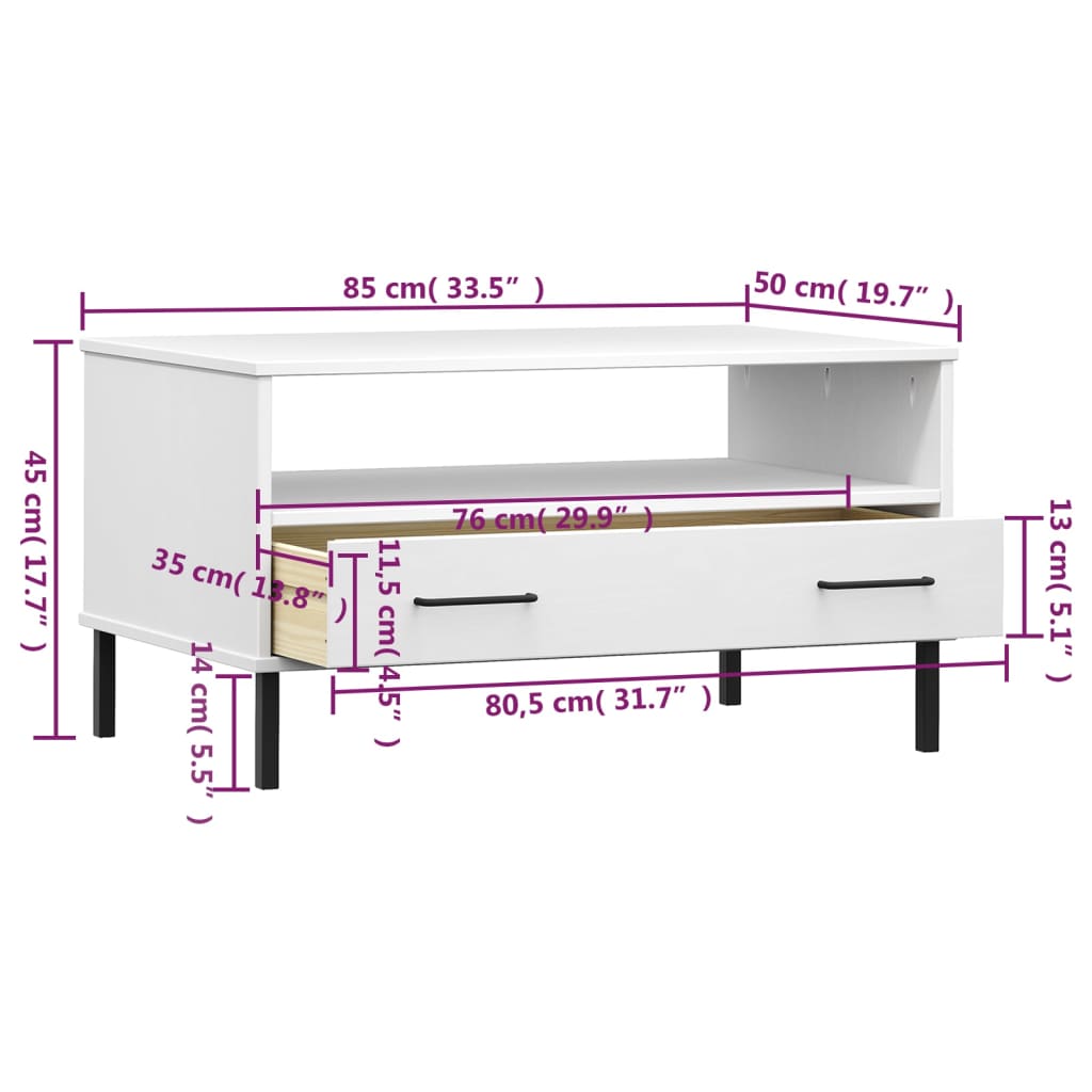 Coffee Table With Metal Legs 85X50X45Cm Solid Wood Oslo