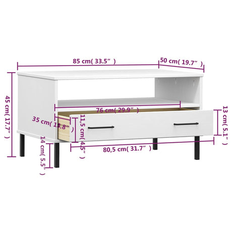 Coffee Table With Metal Legs 85X50X45Cm Solid Wood Oslo
