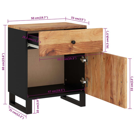 Bedside Cabinet 50X33X60 Cm Solid Wood Acacia&Engineered Wood