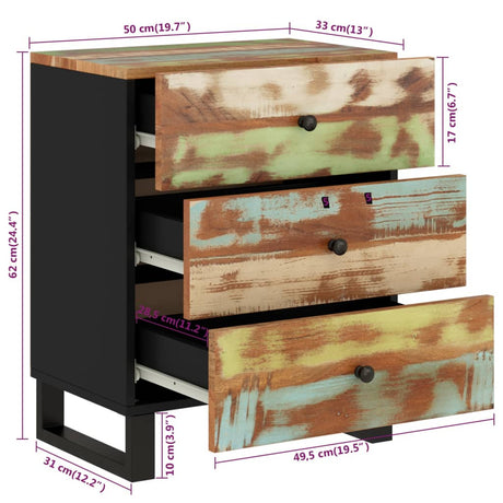 Bedside Cabinet 50X33X62Cm Solid Wood Reclaimed&Engineered Wood