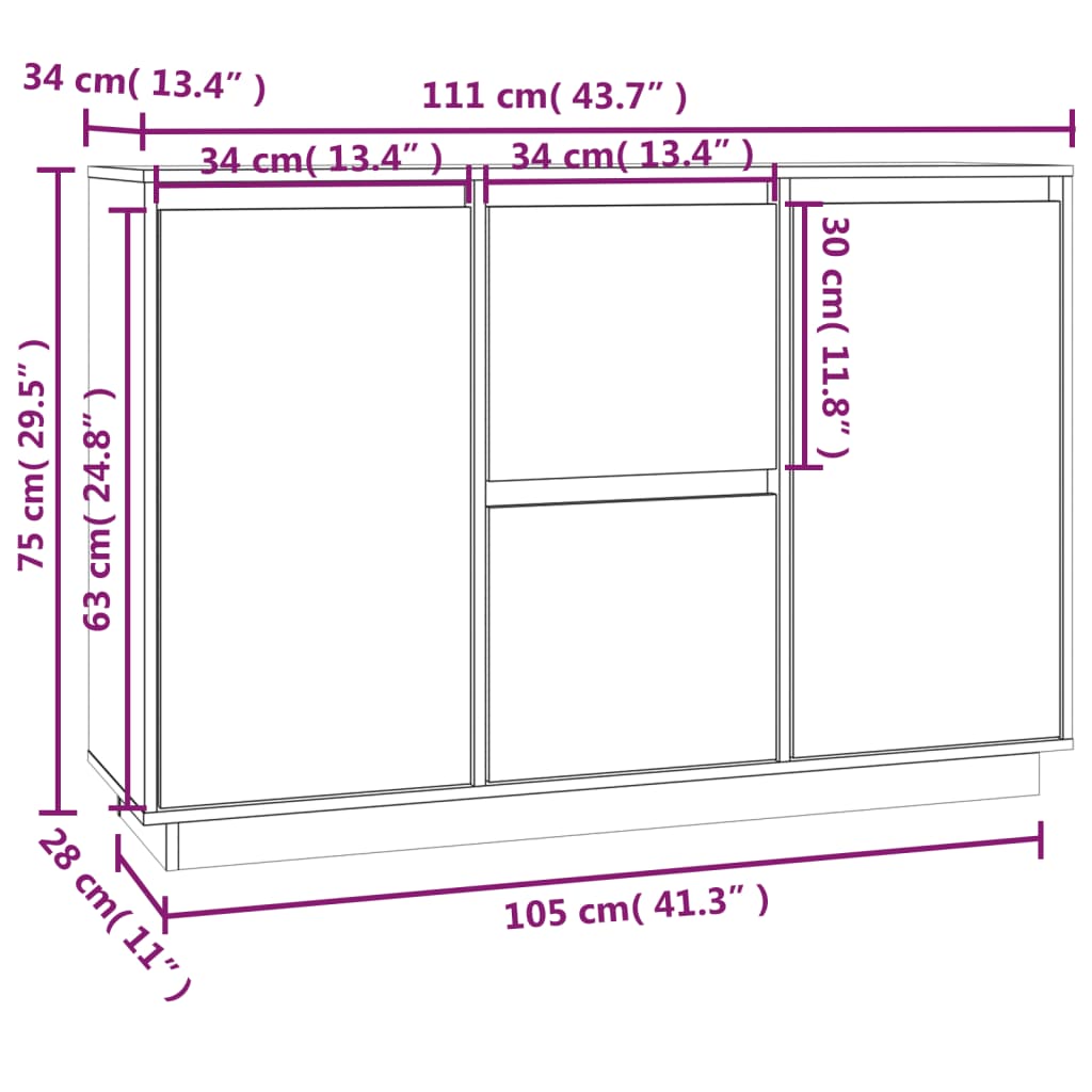 Sideboard 111X34X75 Cm Solid Wood Pine