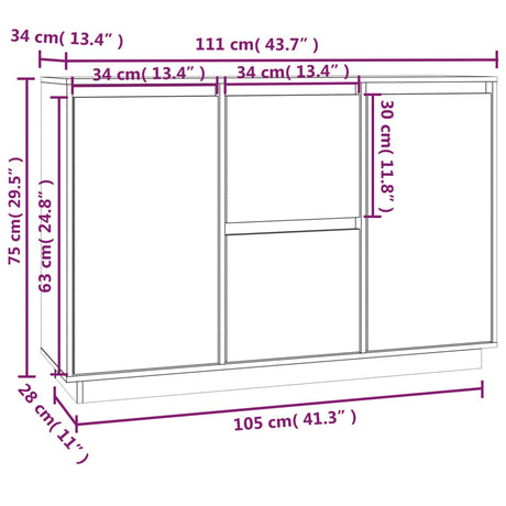 Sideboard 111X34X75 Cm Solid Wood Pine