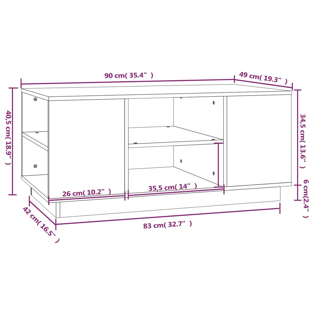 Coffee Table 90X49X40.5 Cm Solid Wood Pine