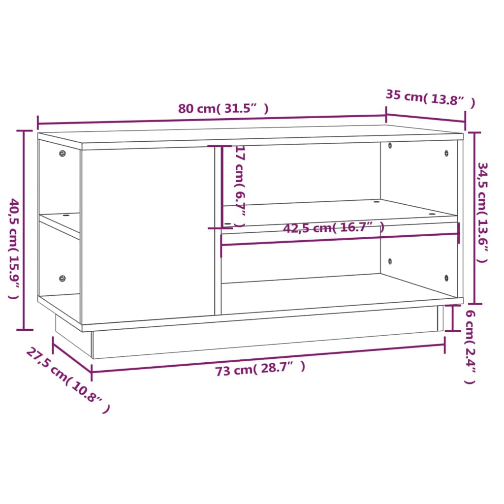 Tv Cabinet 80X35X40.5 Cm Solid Wood Pine