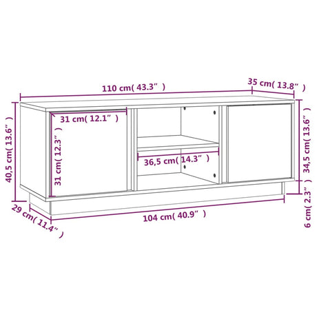 Tv Cabinet 110X35X40.5 Cm Solid Wood Pine
