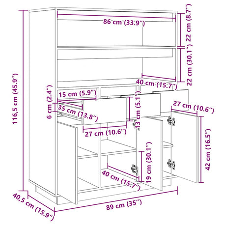 Highboard 89X40X116.5 Cm Solid Wood Pine