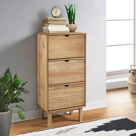 Shoe Cabinet Otta With 3 Drawers Brown&Grey Solid Wood Pine