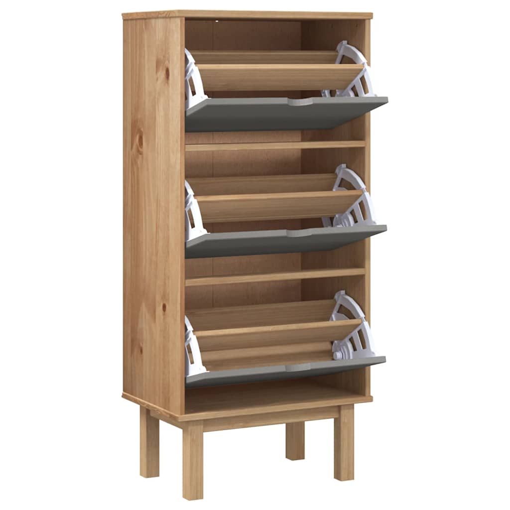 Shoe Cabinet Otta With 3 Drawers Brown&Grey Solid Wood Pine