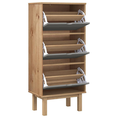 Shoe Cabinet Otta With 3 Drawers Brown&Grey Solid Wood Pine