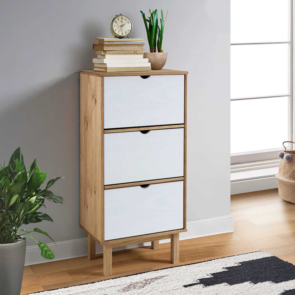 Shoe Cabinet Otta With 3 Drawers Brown&Grey Solid Wood Pine