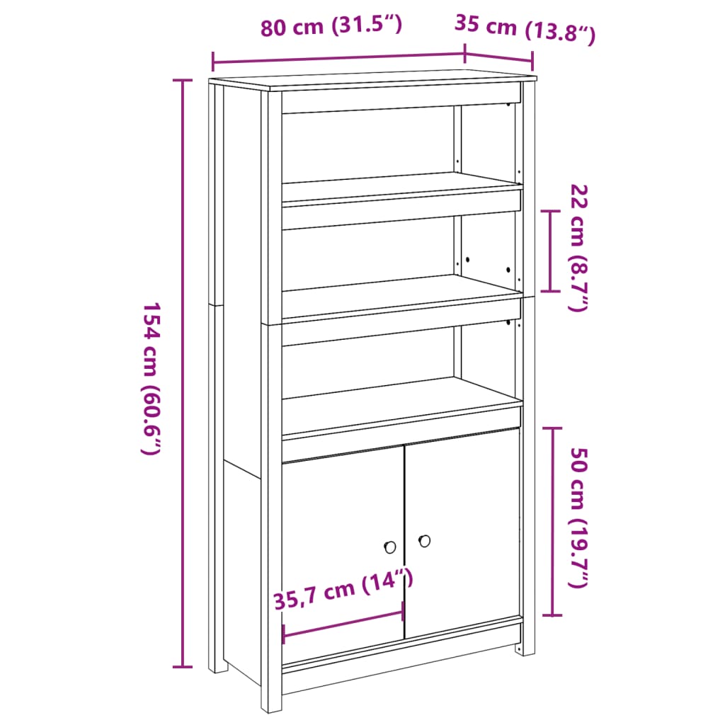 Highboard 80X35X154 Cm Solid Wood Pine