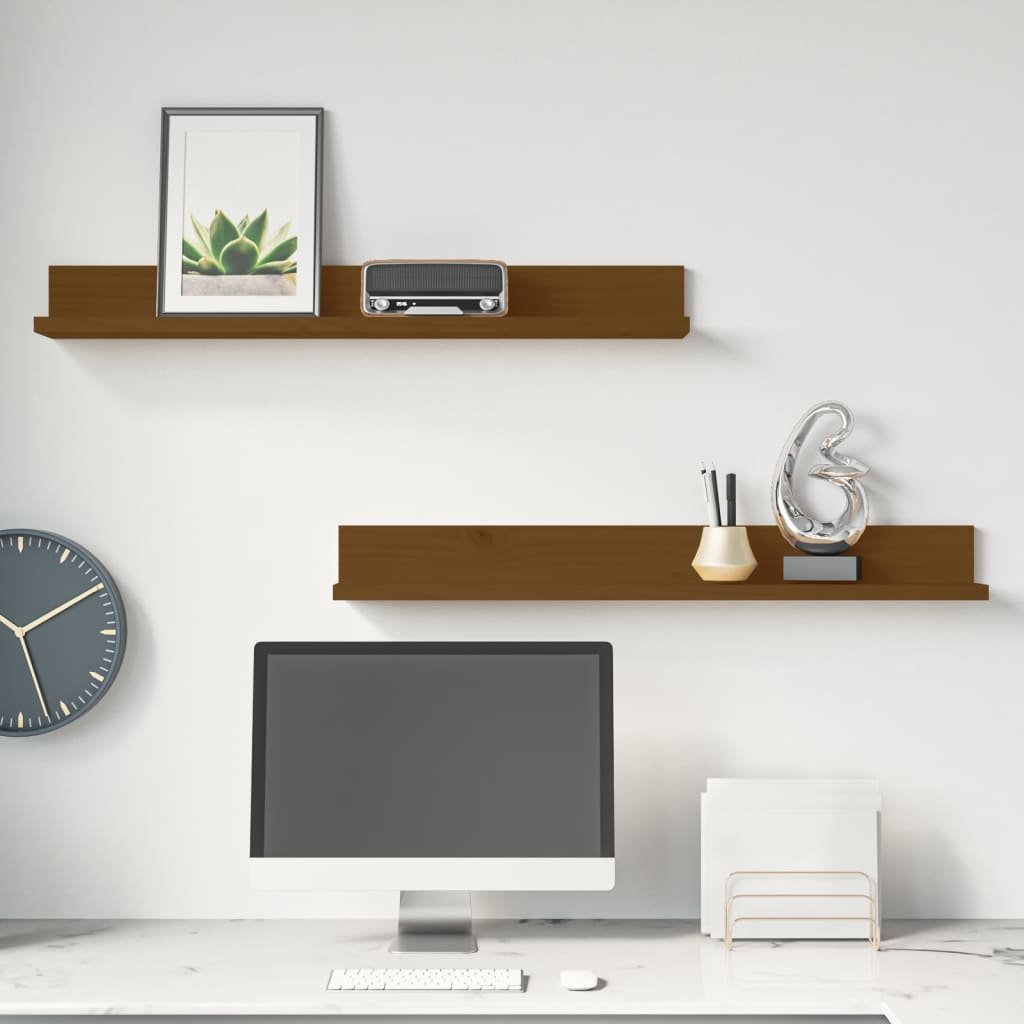 Wall Shelves 2 Pcs Solid Wood Pine