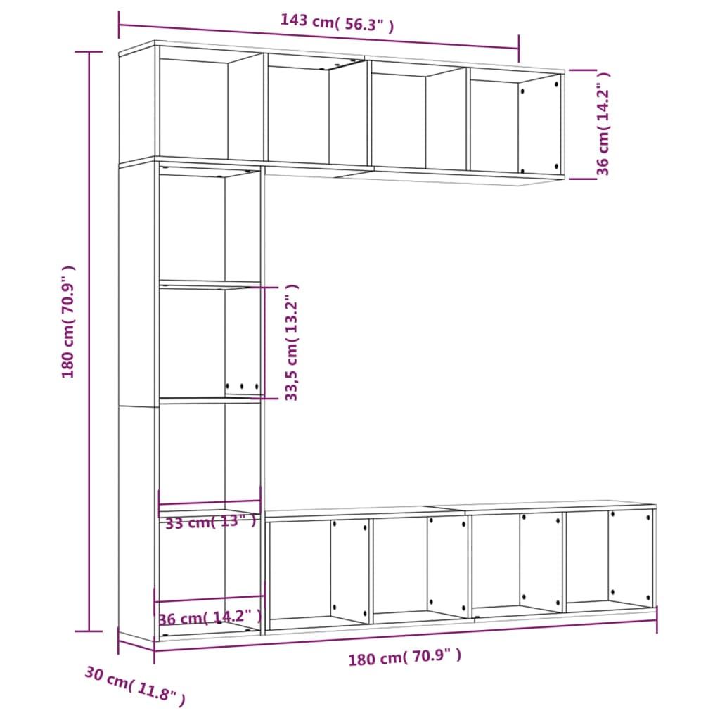 3 Piece Book/Tv Cabinet Set 180X30X180 Cm