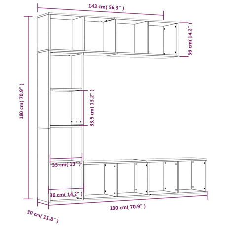 3 Piece Book/Tv Cabinet Set 180X30X180 Cm