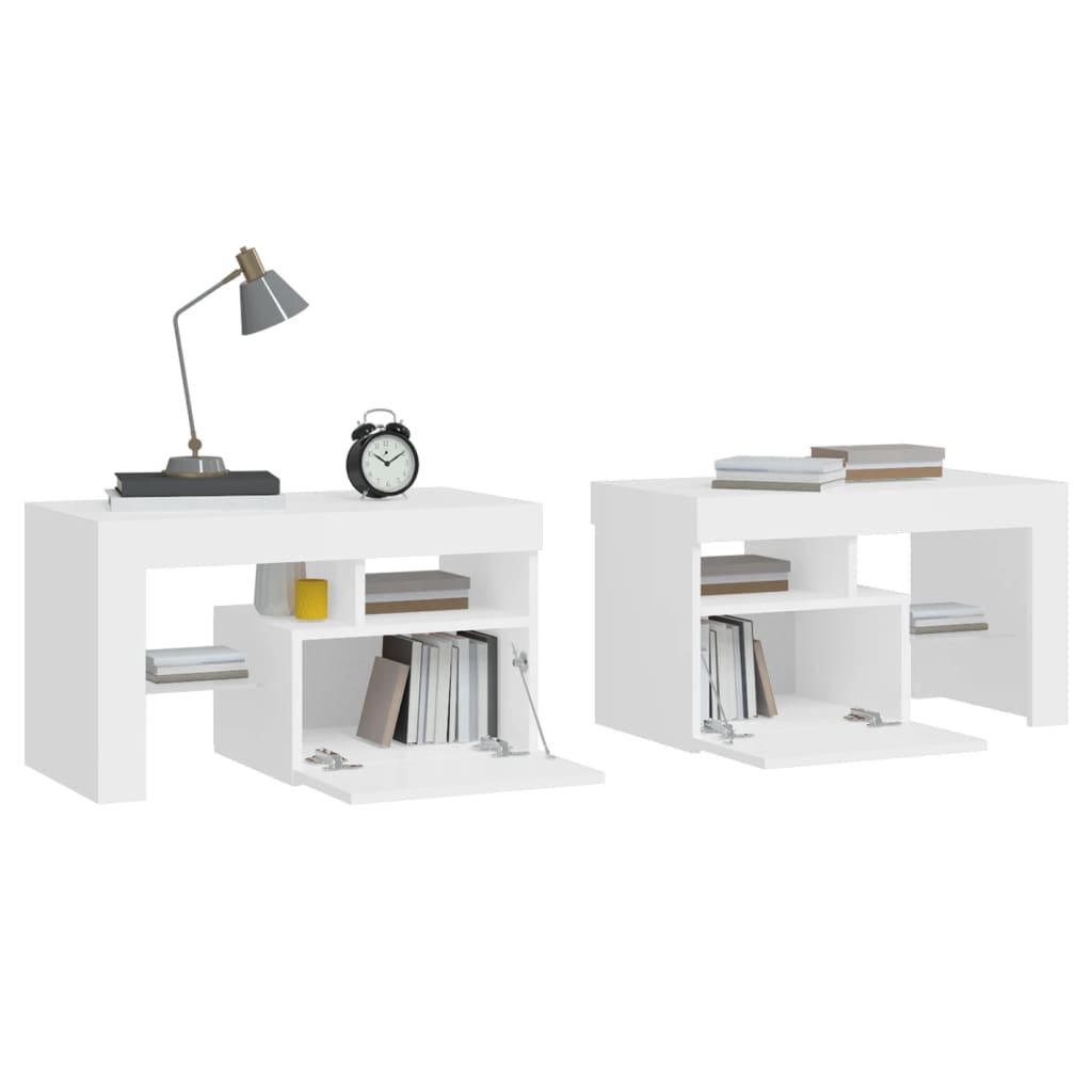 Bedside Cabinets 2 Pcs With Led Lights 70X36.5X40 Cm