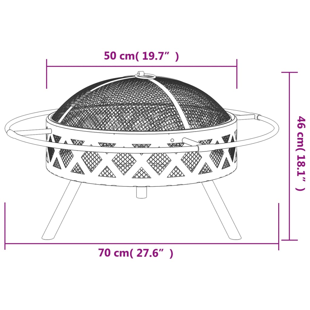 Fire Pit With Poker 70 Cm Xxl Steel