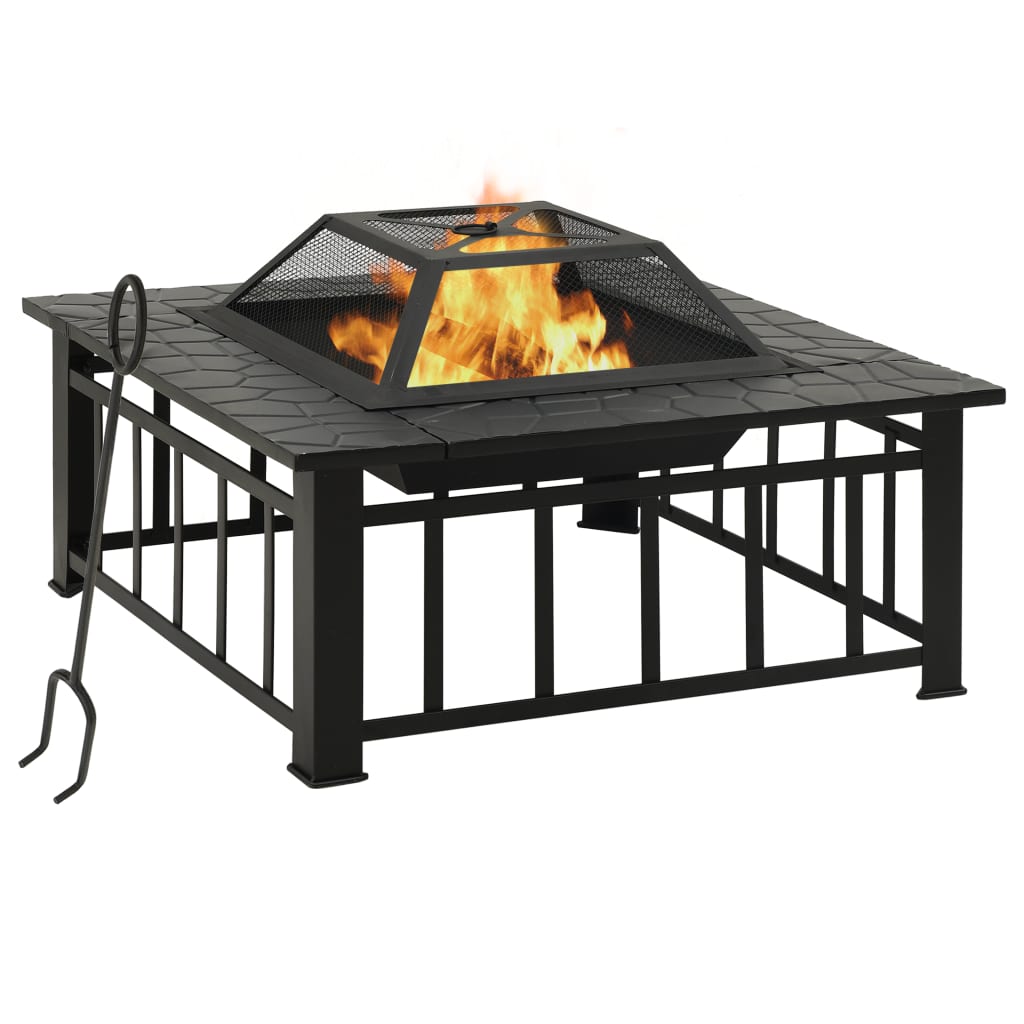 Fire Pit With Poker 79X79X46.5 Cm Xxl Steel