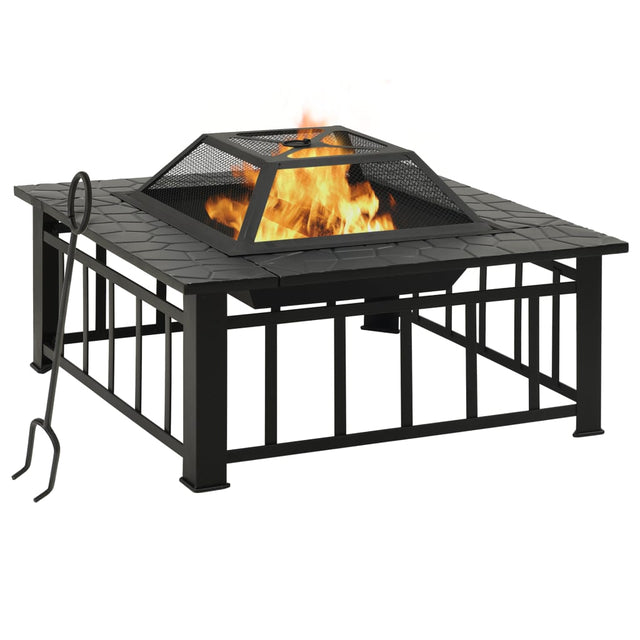 Fire Pit With Poker 79X79X46.5 Cm Xxl Steel