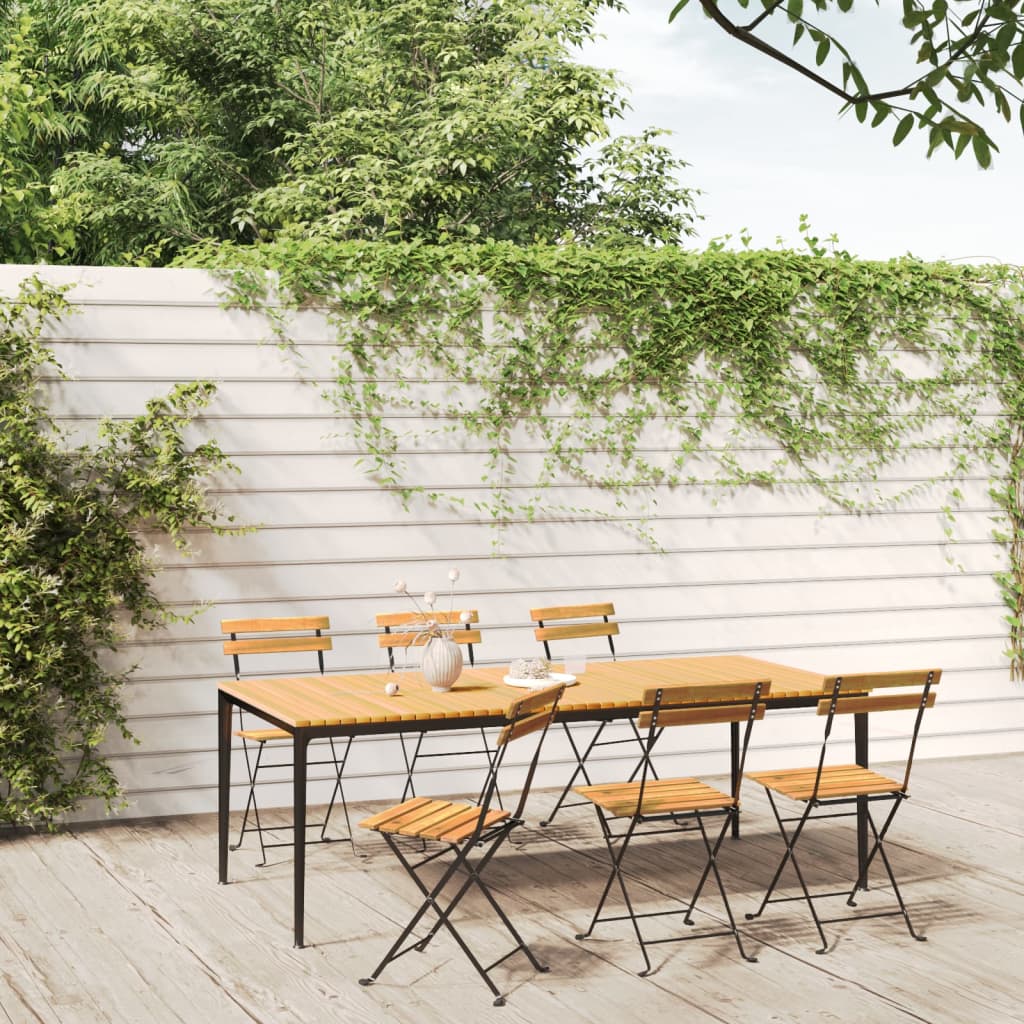 Folding Garden Chairs 6 Pcs Steel And Solid Wood Acacia