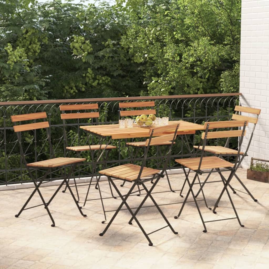 Folding Bistro Chairs 8 Pcs Solid Wood Teak And Steel