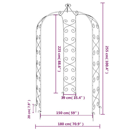 Garden Arch Black Ø180X255 Cm Steel
