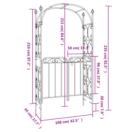 Garden Arch With Gate Black 108X45X235 Cm Steel