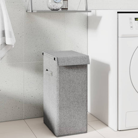 Foldable Laundry Hamper Grey Faux Linen Fabric