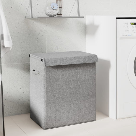 Foldable Laundry Hamper Grey Faux Linen Fabric