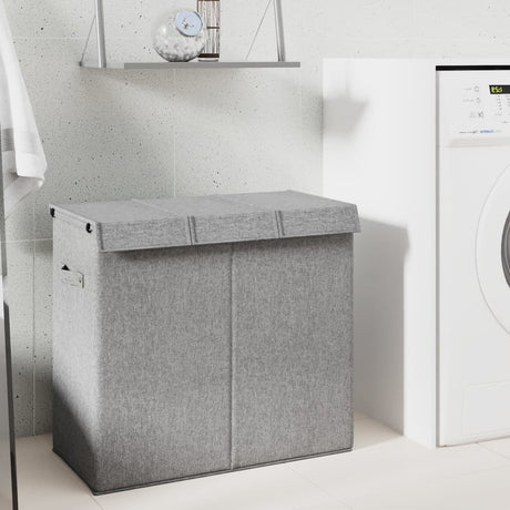 Foldable Laundry Hamper Grey Faux Linen Fabric
