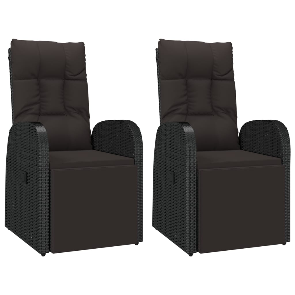 Reclining Garden Chairs With Cushions 2 Pcs Black Poly Rattan