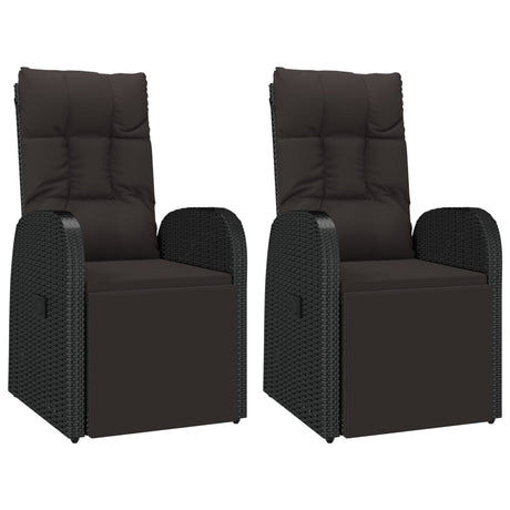 Reclining Garden Chairs With Cushions 2 Pcs Black Poly Rattan