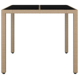 Garden Table with Glass Top Beige Poly Rattan&Tempered Glass