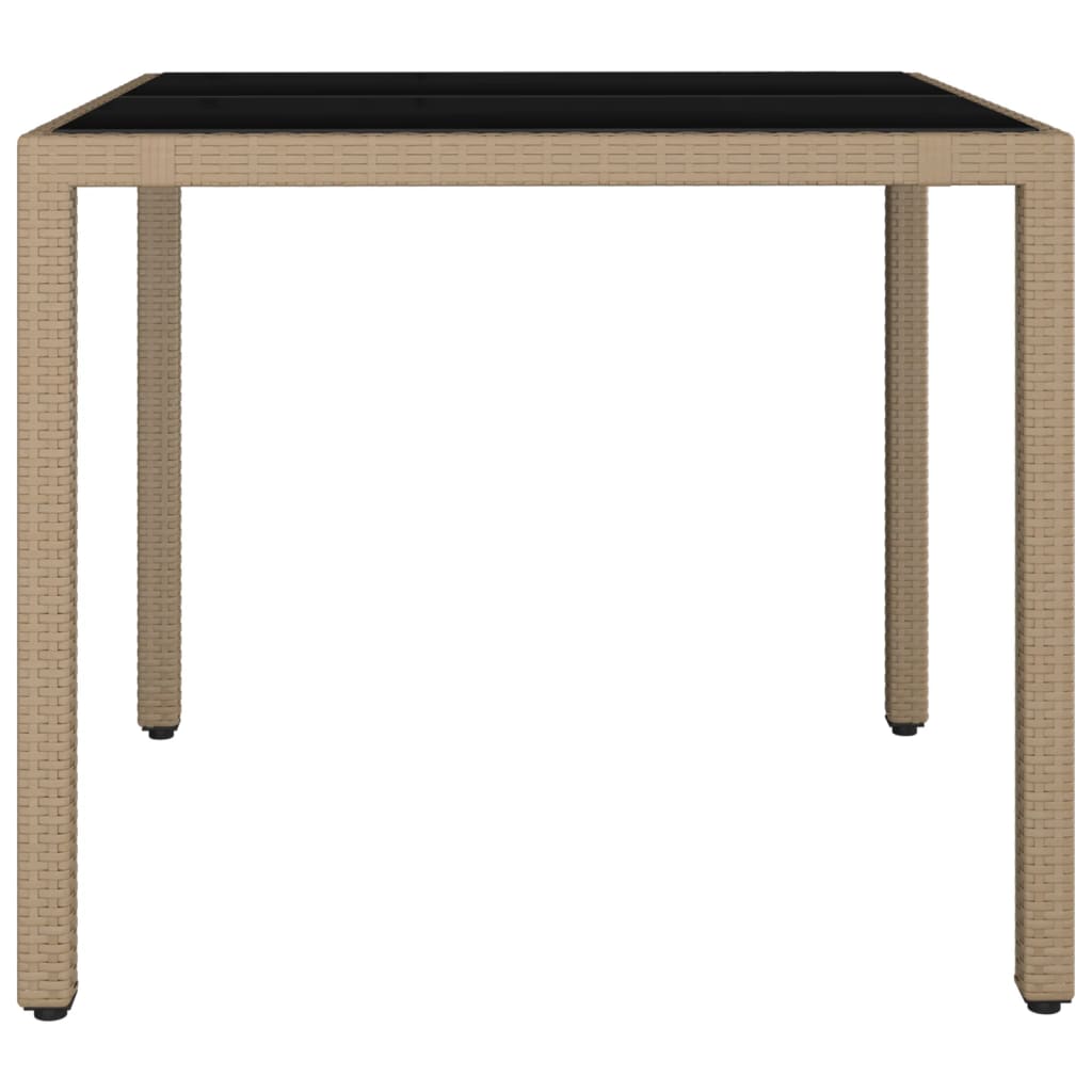 Garden Table with Glass Top Beige Poly Rattan&Tempered Glass