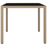 Garden Table with Glass Top Beige Poly Rattan&Tempered Glass