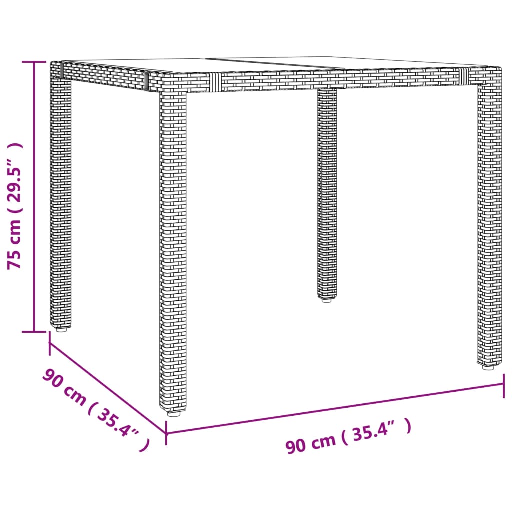 Garden Table with Glass Top Beige Poly Rattan&Tempered Glass