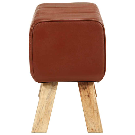 Gym Bok Bench Brown Real Leather And Solid Wood Mango