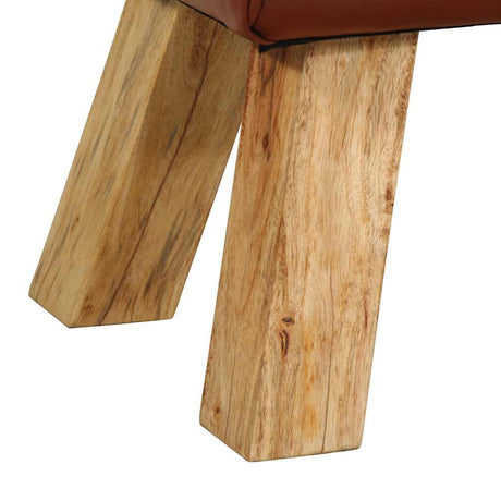 Gym Bok Bench Brown Real Leather And Solid Wood Mango