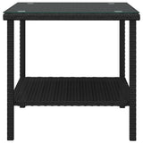Side Table Black 45x45x45 cm Poly Rattan and Tempered Glass