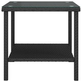Side Table Black 45x45x45 cm Poly Rattan and Tempered Glass