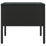 Side Table Black 53x37x48 cm Poly Rattan and Tempered Glass