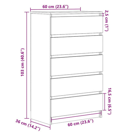 Drawer Cabinet 60X36X103 Cm Engineered Wood