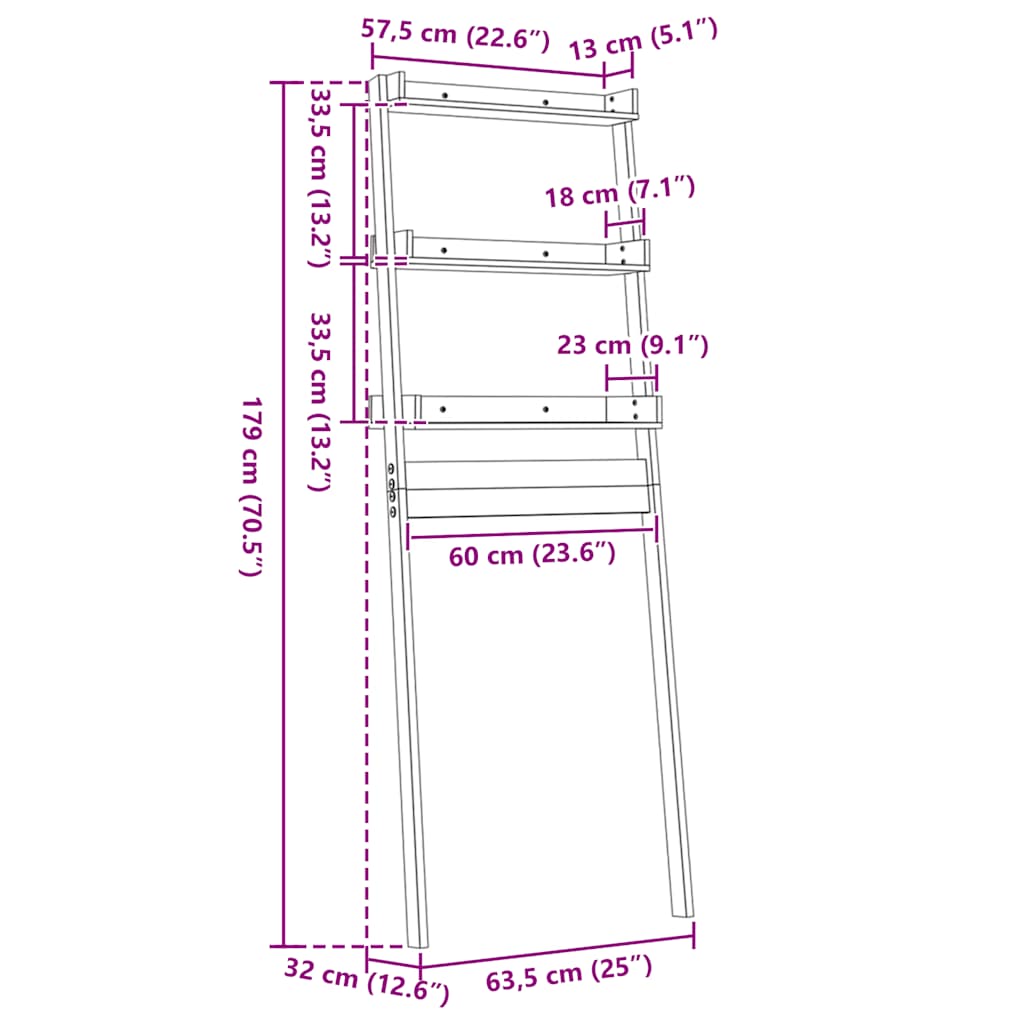 Toilet Rack 63.5X32X179 Cm Solid Wood Pine