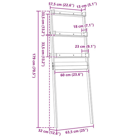Toilet Rack 63.5X32X179 Cm Solid Wood Pine