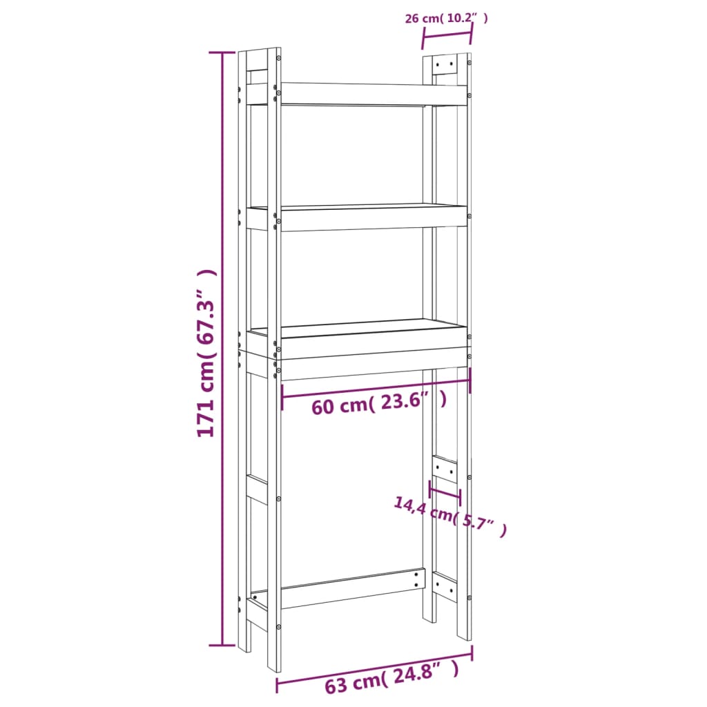 Toilet Rack 63X26X171 Cm Solid Wood Pine