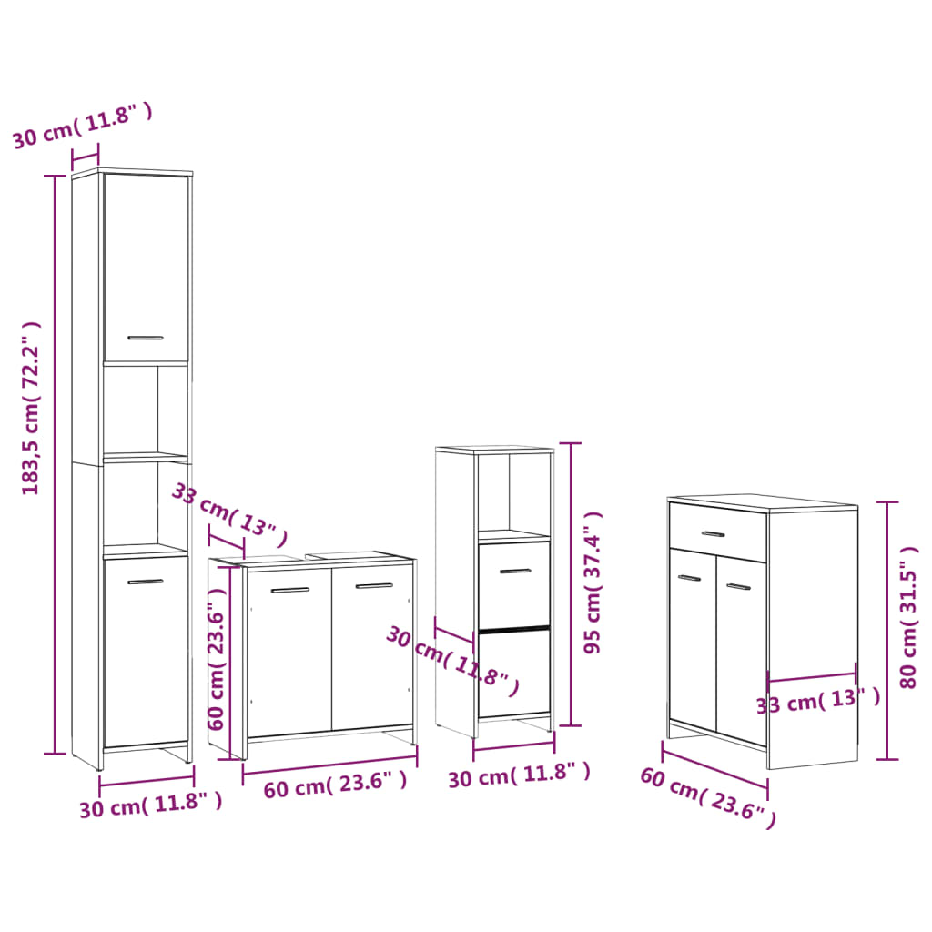 4 Piece Bathroom Furniture Set Engineered Wood
