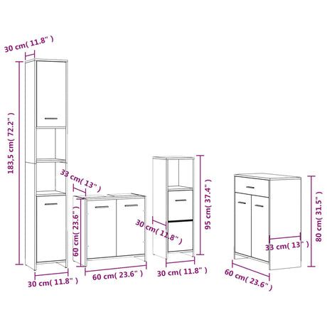 4 Piece Bathroom Furniture Set Engineered Wood