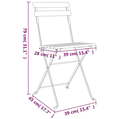 3 Piece Folding Bistro Set Solid Wood Acacia And Steel