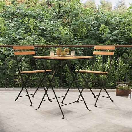 3 Piece Folding Bistro Set Solid Wood Teak And Steel