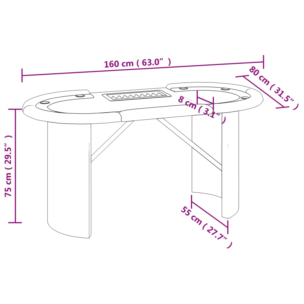 10-Player Poker Table With Chip Tray 160X80X75 Cm